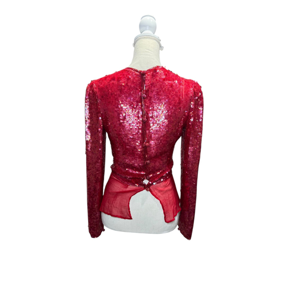 Women's Victor Costa Red Sequin Long Sleeve Blouse size 8 - Picture 4 of 9